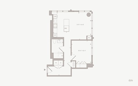 Floor plan for 1 bed, 1 bath